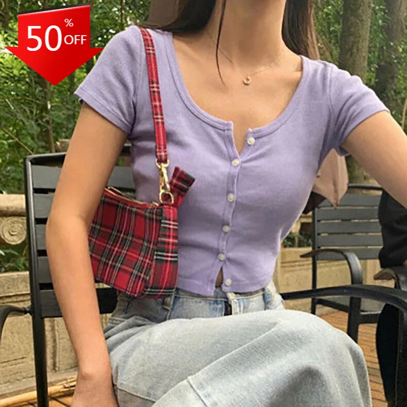 Summer sexy Tee tops women ladies solid plain button up crop tops Short sleeve V Neck Slim T Shirt Club Cardigan Split Top
Summer sexy Tee tops women ladies solid plain button up crop tops Short sleeve V Neck Slim T Shirt Club Cardigan Split Top