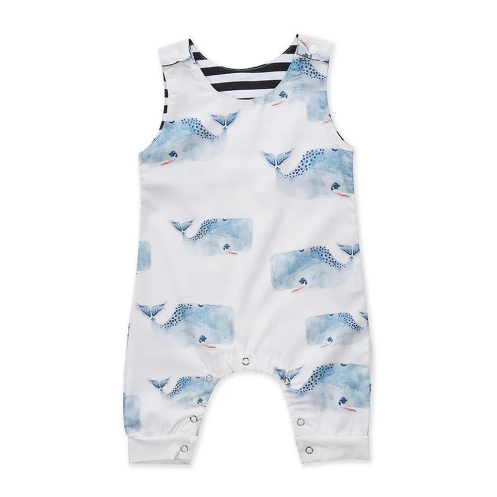 

2021 New 3M 6M 9M 12M 18M Newborn Round Neck Infant Whale Sleeveless Summer Jumpsuit Playsuit Outfits Romper For Baby Boys Girls