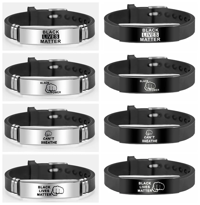 

I CAN'T BREATHE Bracelet BLM Black Lives Matter Bracelet Wristband Stainless Steel Black Power Fist Bracelet for Women Men