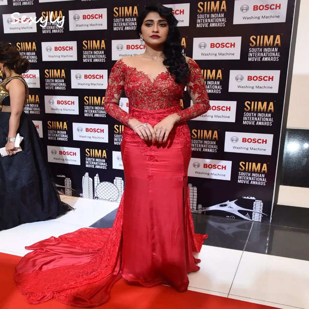 Graceful Mermaid Red Evening Dress With Lace Sexy V Neck Long Sleeve Plus Size Prom Dresses Elegant Illusion Back Formal Dress
Graceful Mermaid Red Evening Dress With Lace Sexy V Neck Long Sleeve Plus Size Prom Dresses Elegant Illusion Back Formal Dress