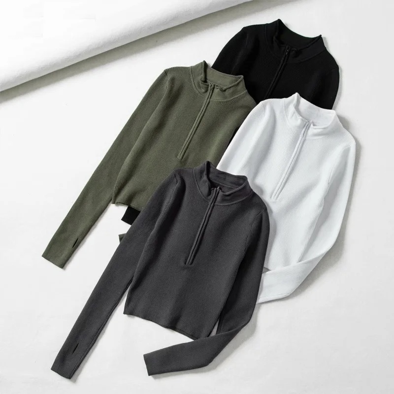 Elegant High Neck Sweater Zipper Front Knitted Women Solid Basic Cropped Pullover Winter Spring Fashion Clothing Top 2021
Elegant High Neck Sweater Zipper Front Knitted Women Solid Basic Cropped Pullover Winter Spring Fashion Clothing Top 2021