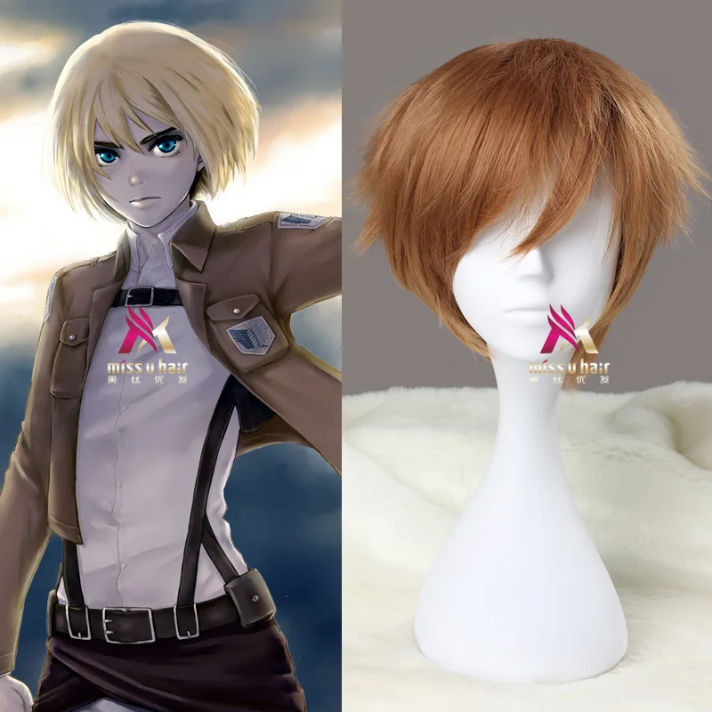 

Attack On Titan Armin Arlert Short Silky Straight Boy's Shaggy Layered Yellow Bob Synthetic Cosplay Wig+ Wig Cap