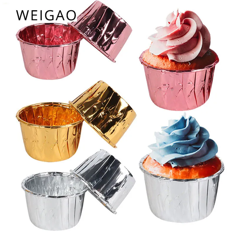 Фото Стаканчики для кексов WEIGAO 50 шт. золотистые розовые выпечки - купить