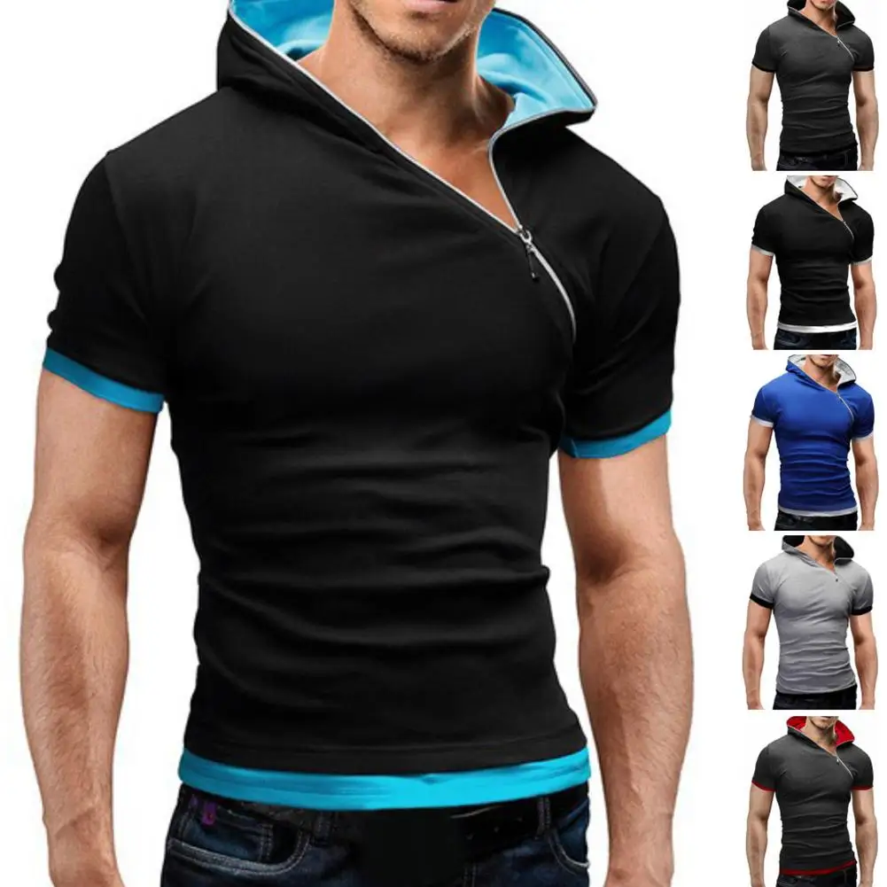 Men Fashion Short Sleeve Color Block Hood Hem Diagonal Zip Slim T-shirt Hoodie Color Block Hood Diagonal Zip great for men
Men Fashion Short Sleeve Color Block Hood Hem Diagonal Zip Slim T-shirt Hoodie Color Block Hood Diagonal Zip great for men