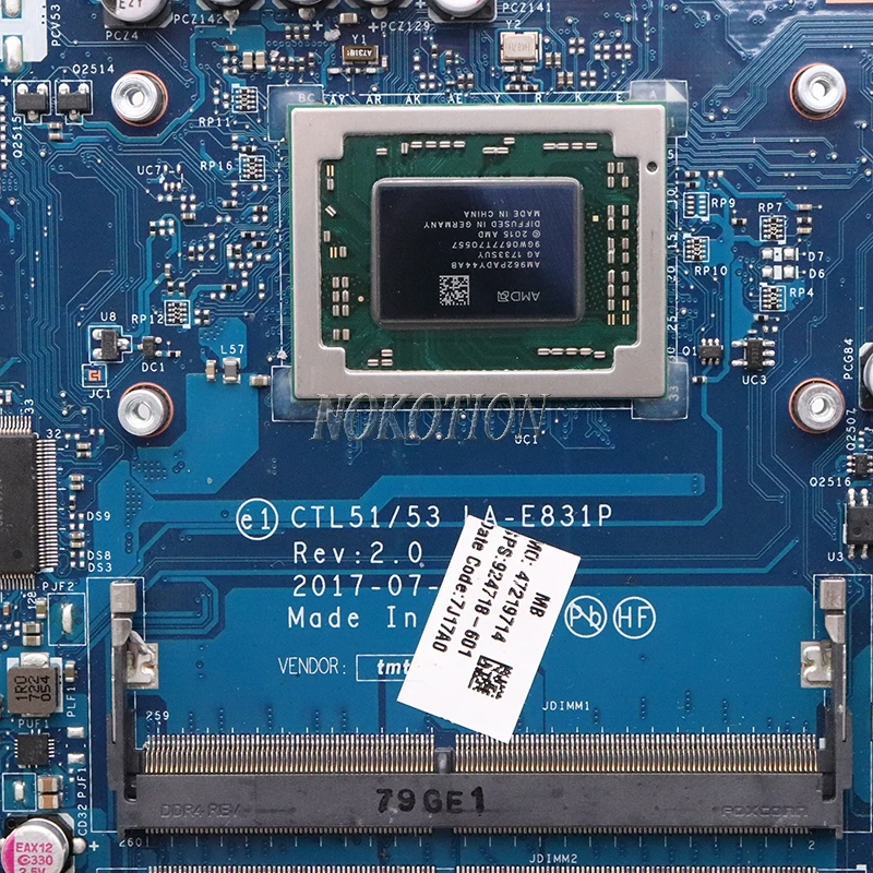 Nokotion CTL51 53 LA-E831P For HP 15-BW 15-BW033WM 924718-601 924718-501 924718-001 Laptop motherboard A10-9620P CPU DDR4 
Nokotion CTL51 53 LA-E831P For HP 15-BW 15-BW033WM 924718-601 924718-501 924718-001 Laptop motherboard A10-9620P CPU DDR4