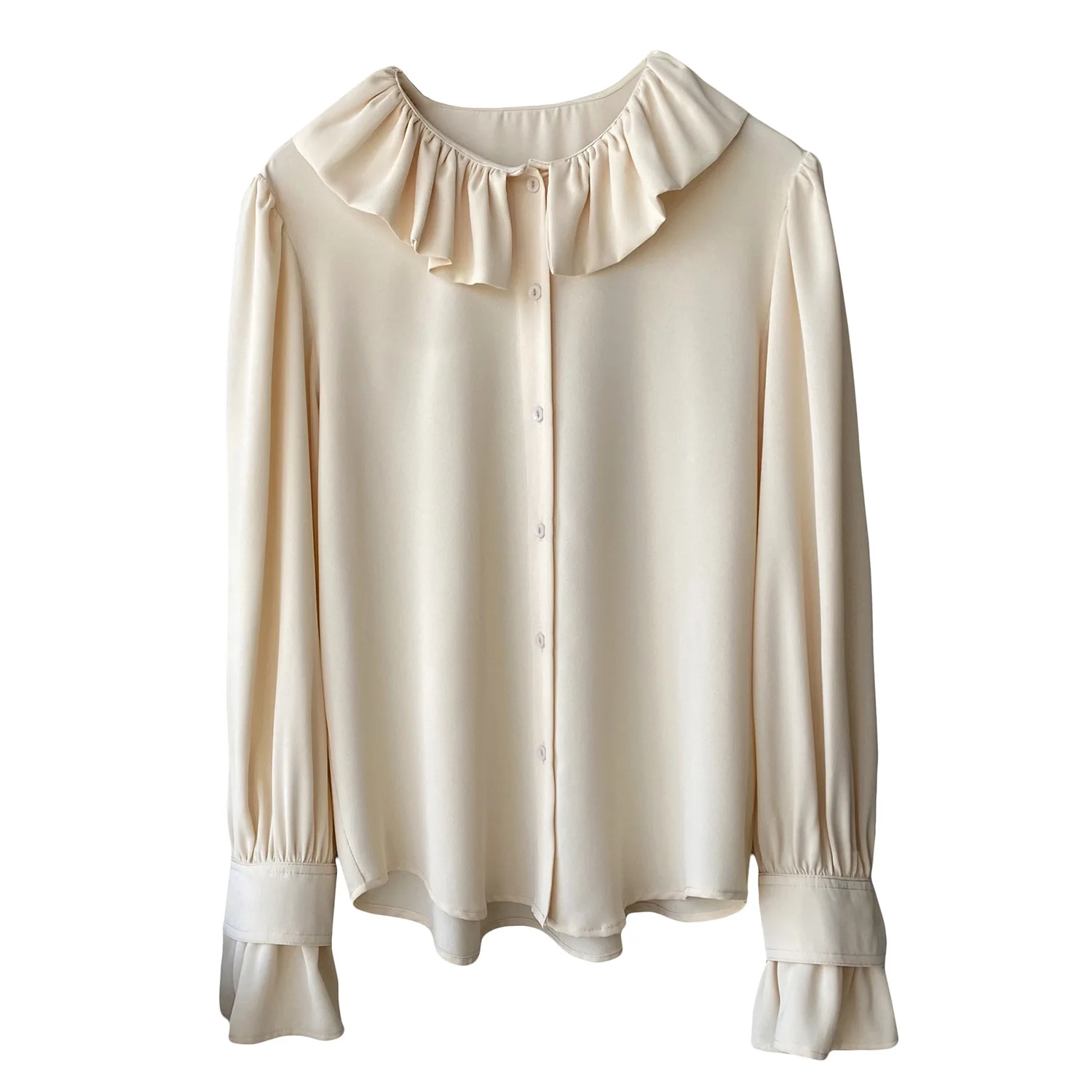 Yeeloca Elegant Ruffle Shirt 2021 Spring Women Solid Flared Sleeve Casual Blousers French Round Neck Single Breasted Top
Yeeloca Elegant Ruffle Shirt 2021 Spring Women Solid Flared Sleeve Casual Blousers French Round Neck Single Breasted Top