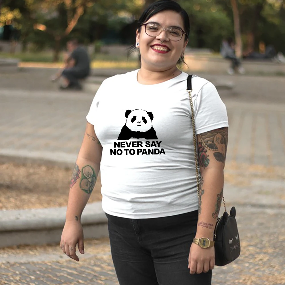 

Never Say No To Panda Graphic T Shirt Kawaii Novelty 2021 New Arrivals Plus Size Harajuku Short Sleeve White Top Outdoor Casual