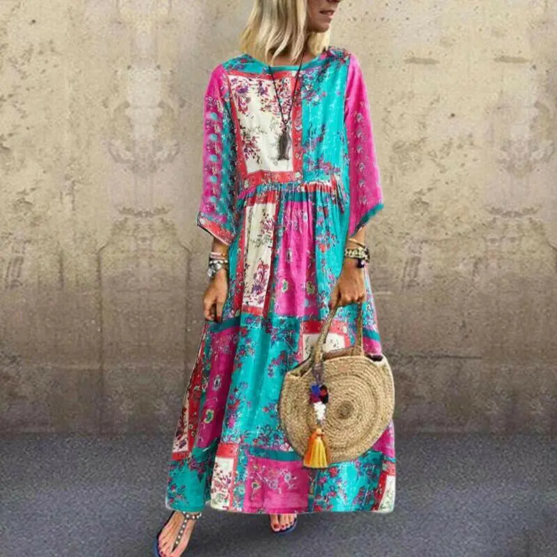 Women Bohemian Loose Colorful Dress Three Quarter Sleeve Flower Printing Beach Dress Sundress Plus Size
Women Bohemian Loose Colorful Dress Three Quarter Sleeve Flower Printing Beach Dress Sundress Plus Size