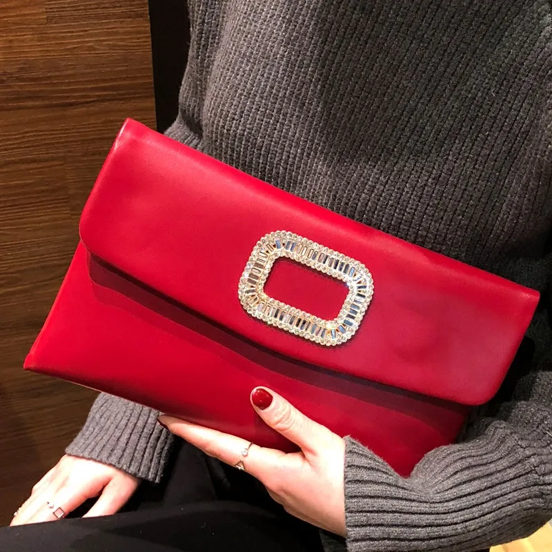 

Bolso De Mano De Lujo Con Diamantes Para Mujer, Bandolera Tipo Sobre, Color Rojo, Para Fiesta Y Noche