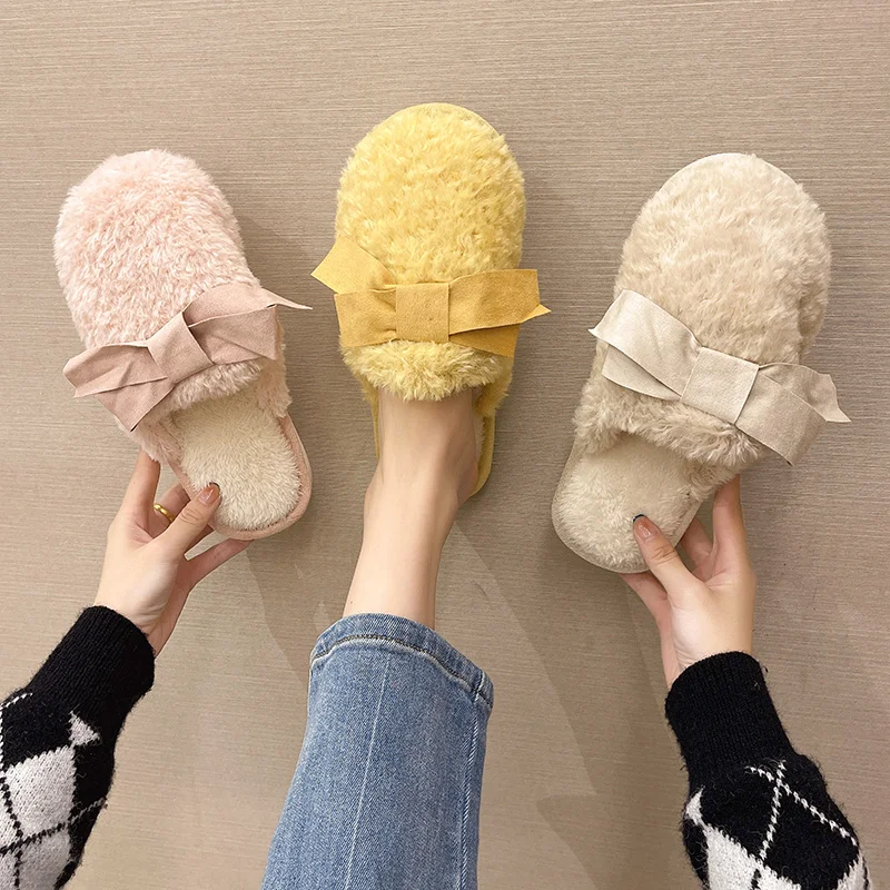 Shoes Ladies' Slippers Fur Flip Flops Cover Toe Butterfly-Knot Flock Slipers Women Winter Footwear Flat Plush Girl Massage 2021
Shoes Ladies' Slippers Fur Flip Flops Cover Toe Butterfly-Knot Flock Slipers Women Winter Footwear Flat Plush Girl Massage 2021