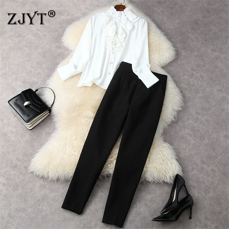 2021 Spring Lady Designers Office Two Piece Outfits Women Full Sleeve Ruffles White Blouse and Pants Suits Set
2021 Spring Lady Designers Office Two Piece Outfits Women Full Sleeve Ruffles White Blouse and Pants Suits Set