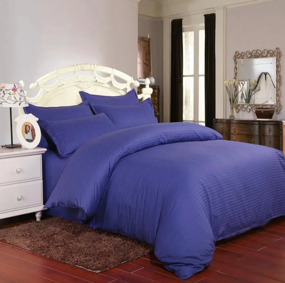 

Brief Stripe Blue Duvet Cover Set King Queen Solid Color Bedclothes 100%Cotton Bed sheet linen Pillowcases Hotel Bedding Set