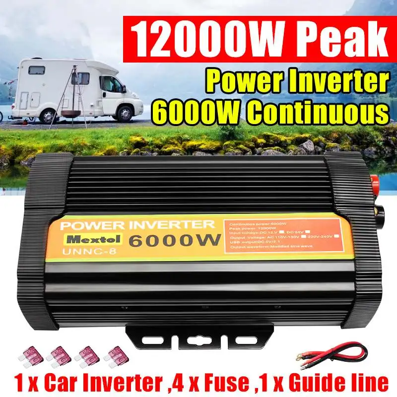 Dual USB Peaks 12000W DC 12V to AC 110V 6000W Solar Car Power Inverter Charger Converter Adapter Modified Sine Wave Transformer
Dual USB Peaks 12000W DC 12V to AC 110V 6000W Solar Car Power Inverter Charger Converter Adapter Modified Sine Wave Transformer