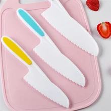 3pcs Nylon Kitchen Baking Knife Set Childrens Cooking Knives Serrated Edges Kids Knives Kid Plastic Knife for Kitchen Children