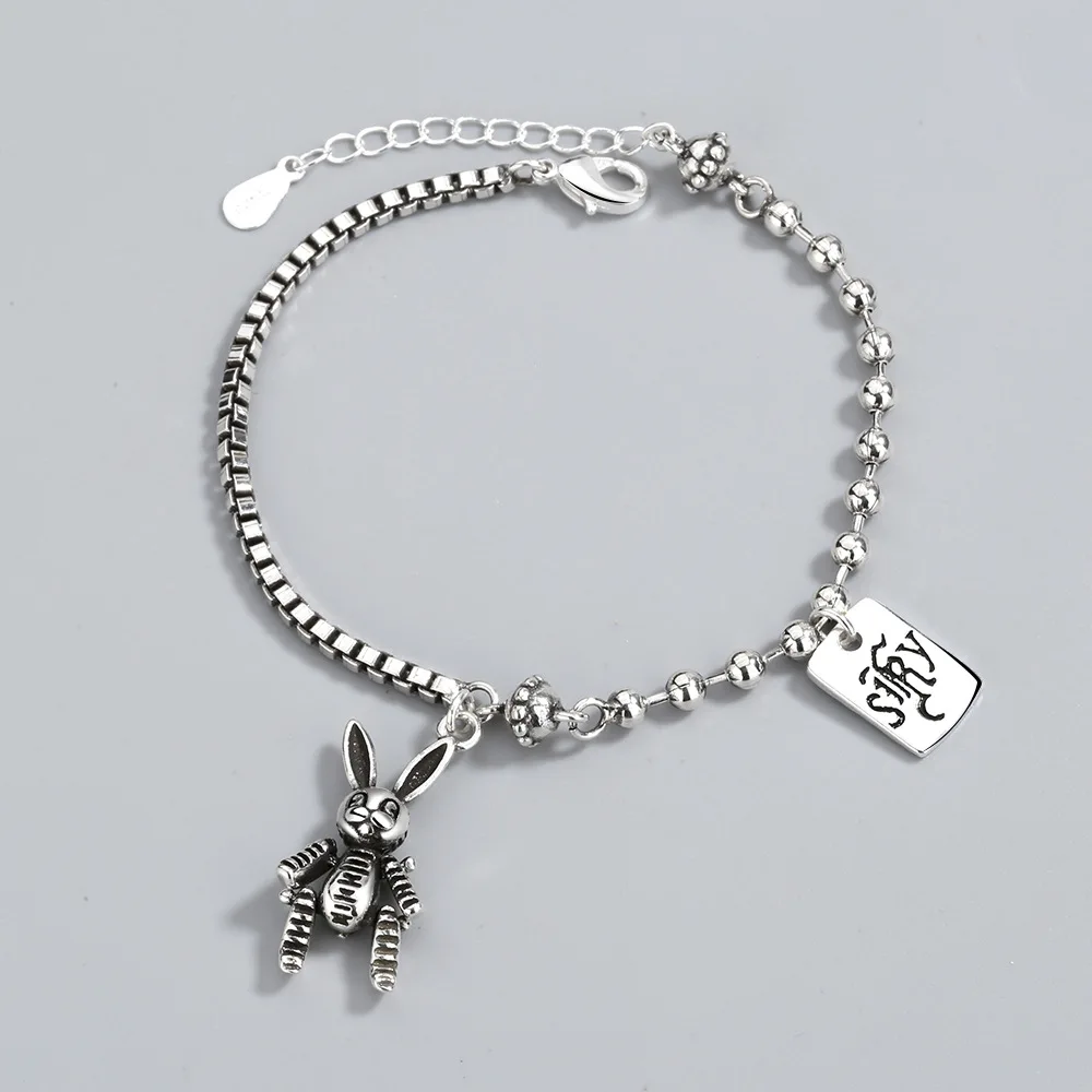 MEYRROYU 925 Sterling Silver Retro Punk Style Rabbit Word Mark Chain Bead Pendant Bracelet Ladies Fashion Jewelry Gift Wholesale
MEYRROYU 925 Sterling Silver Retro Punk Style Rabbit Word Mark Chain Bead Pendant Bracelet Ladies Fashion Jewelry Gift Wholesale