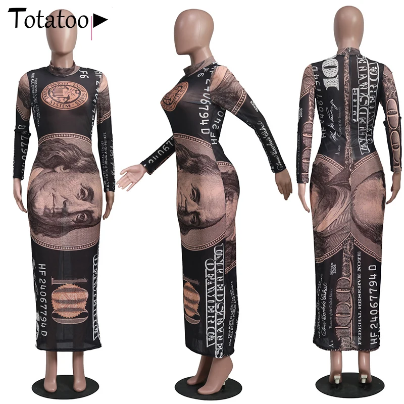 Totatoop Vintage Money Print Long Sleeve Party Long Dress Women 2021 Spring Fitness Mesh Maxi Dress Club Party Outfit Vestidos
Totatoop Vintage Money Print Long Sleeve Party Long Dress Women 2021 Spring Fitness Mesh Maxi Dress Club Party Outfit Vestidos