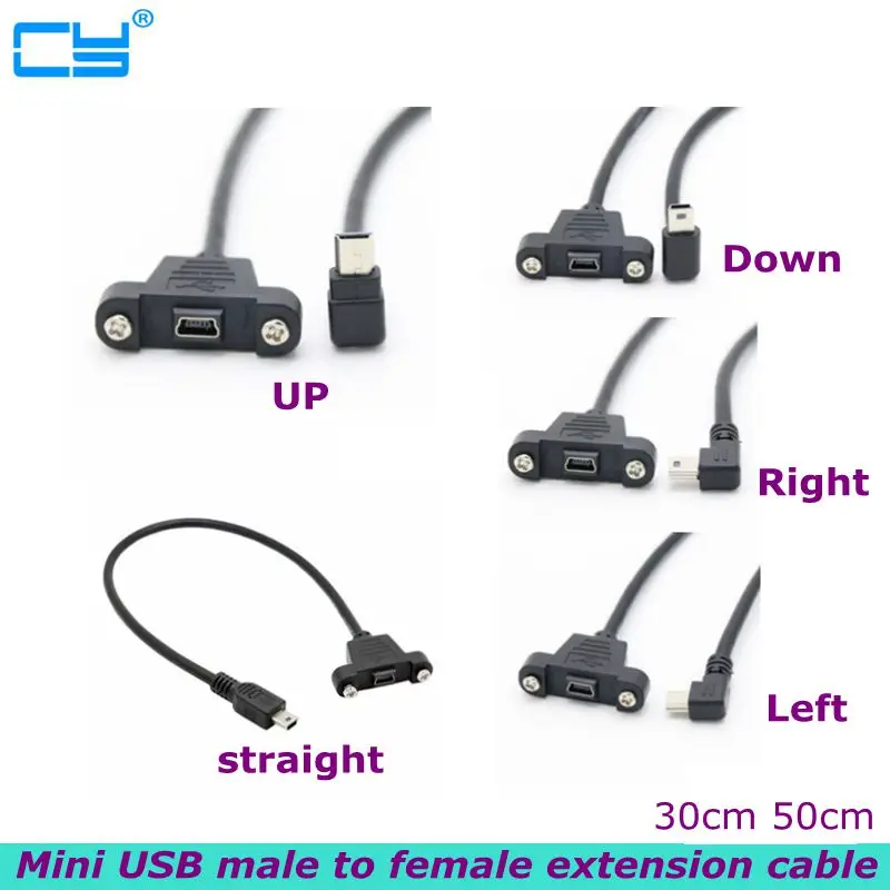 

Удлинительный мини-кабель с левым и правым углом, 30 см, mini USB B, 5 контактов, 2,0 дюйма, штекер-гнездо, мини-удлинитель с панельным монтажным отве...