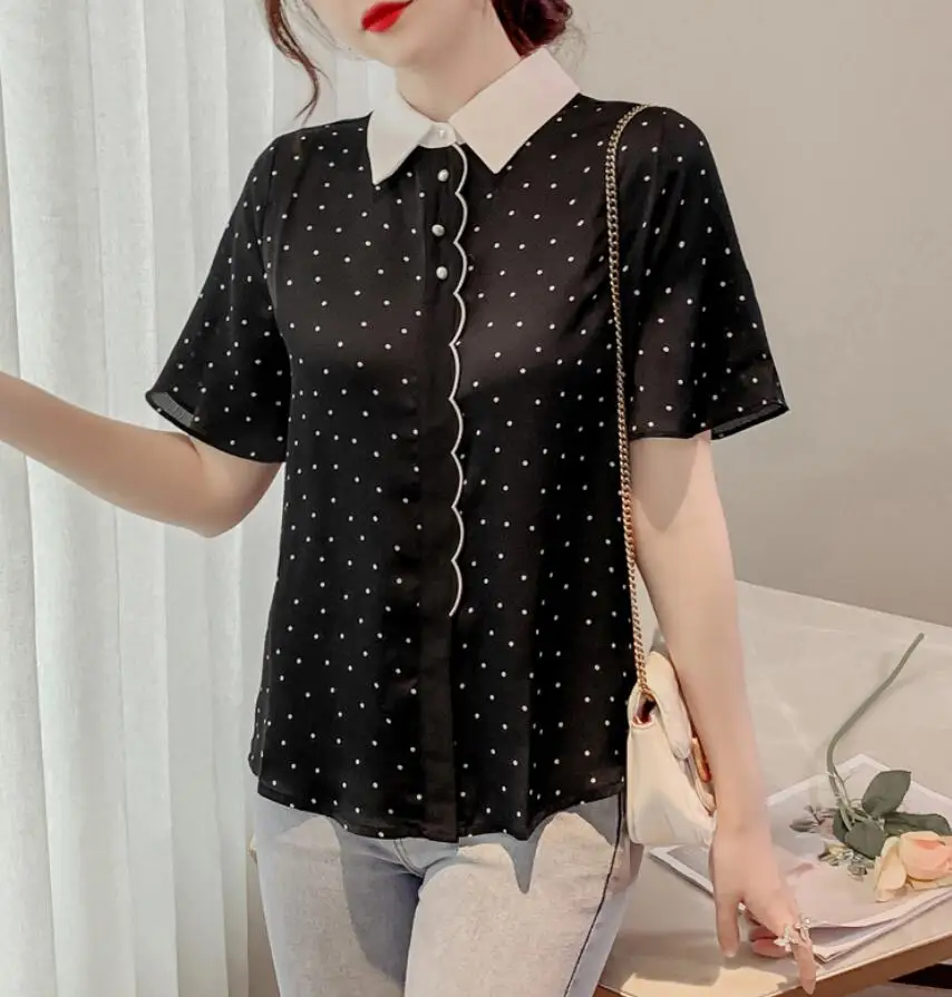 2021 Summer Women Fashion Dot Printed Blouse Office Lady Lapel Loose Short Sleeve Female Chiffon Blouse s910
2021 Summer Women Fashion Dot Printed Blouse Office Lady Lapel Loose Short Sleeve Female Chiffon Blouse s910