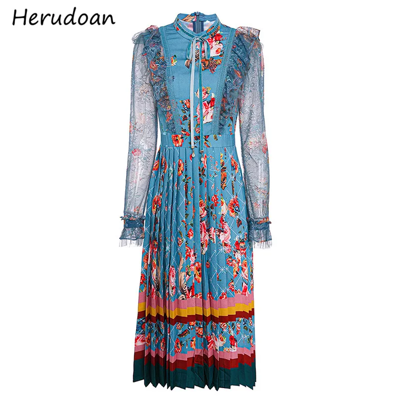 Herudoan Fashion Runway Designer Autumn Luxurious Party Dress Women Mesh Long sleeve Print Vintage Pleated Midi Dress Vestidos
Herudoan Fashion Runway Designer Autumn Luxurious Party Dress Women Mesh Long sleeve Print Vintage Pleated Midi Dress Vestidos