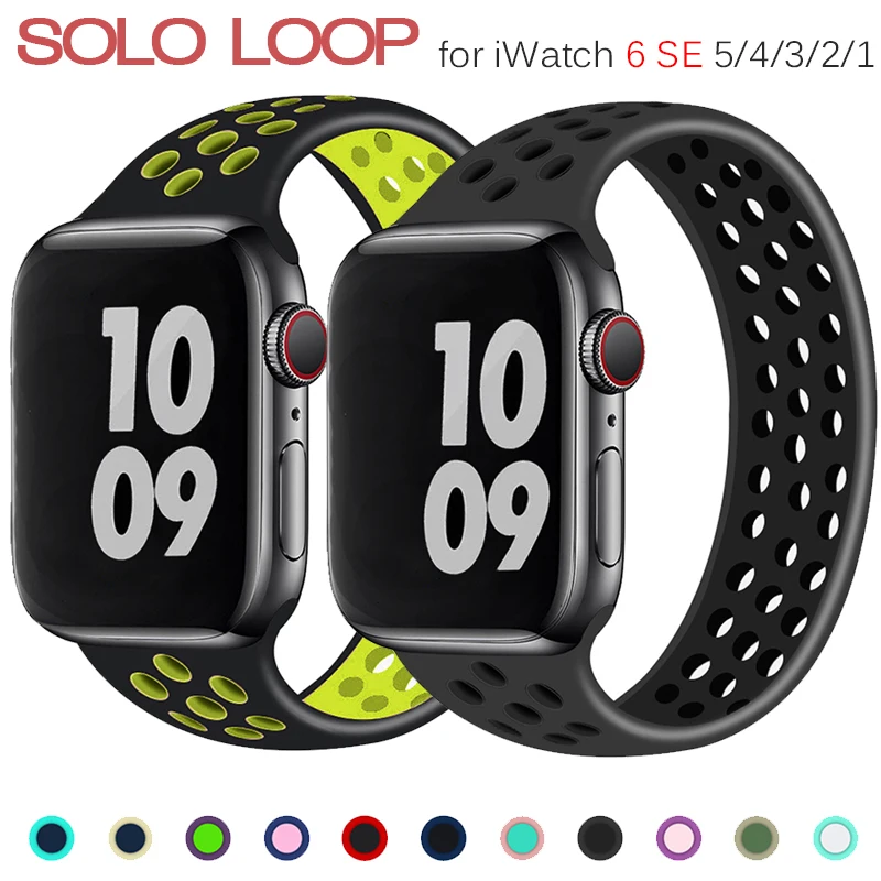 Ремешок Solo Loop для Apple Watch Band 44 мм 40 38 42 Воздухопроницаемый Силиконовый эластичный