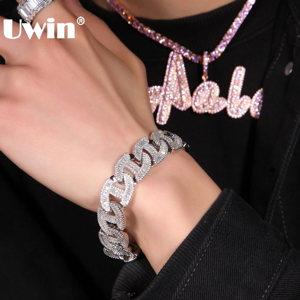 

UWIN Iced out CZ Stones Bracelets for Women Men Pave Setting Zirconia Bangles Fashion Miami Cuban Chain Hip Hop Jewelry for Gift