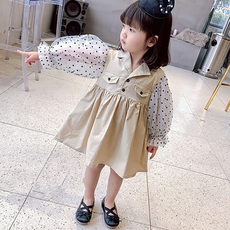 Spring Autumn Lapel Kids Clothes Girls Dress Fashion Polka Dot Puff Sleeve Stitching Princess Dress Casual Girl Clothes
Spring Autumn Lapel Kids Clothes Girls Dress Fashion Polka Dot Puff Sleeve Stitching Princess Dress Casual Girl Clothes