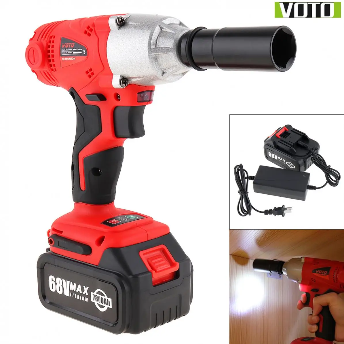 VOTO AC 100 - 240V Cordless 68V Two-speed Impact Electric Wrench with Max Lithium Battery and Power Display Light
VOTO AC 100 - 240V Cordless 68V Two-speed Impact Electric Wrench with Max Lithium Battery and Power Display Light