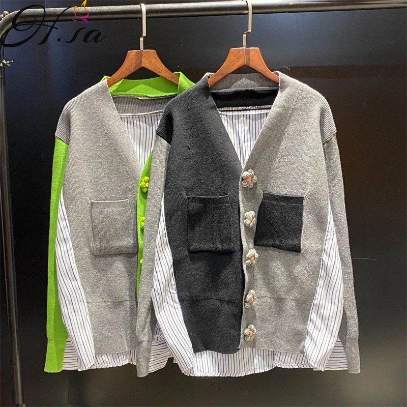 HSA2021 Winter And Autumn New Loose Knitted Cardigan Shirt Patchwork Pocket Knitted Tops V-neck Long Sleeve Flower Sweater Coat
HSA2021 Winter And Autumn New Loose Knitted Cardigan Shirt Patchwork Pocket Knitted Tops V-neck Long Sleeve Flower Sweater Coat