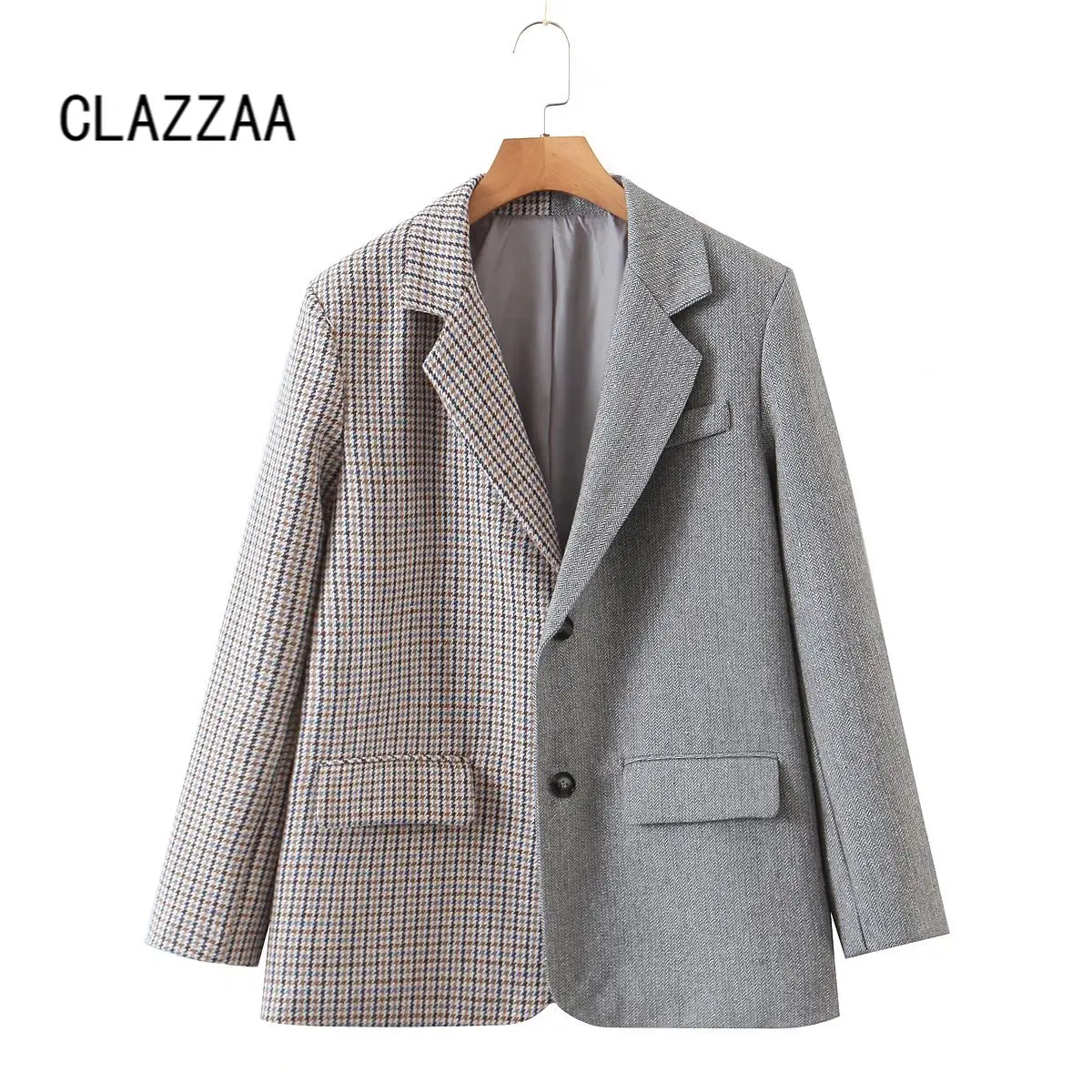 Clazzaa Women Za Plaid Patchwork Single Breasted Blazer Vintage Long Sleeves Notched Neck Casual Female Suit veste femme
Clazzaa Women Za Plaid Patchwork Single Breasted Blazer Vintage Long Sleeves Notched Neck Casual Female Suit veste femme