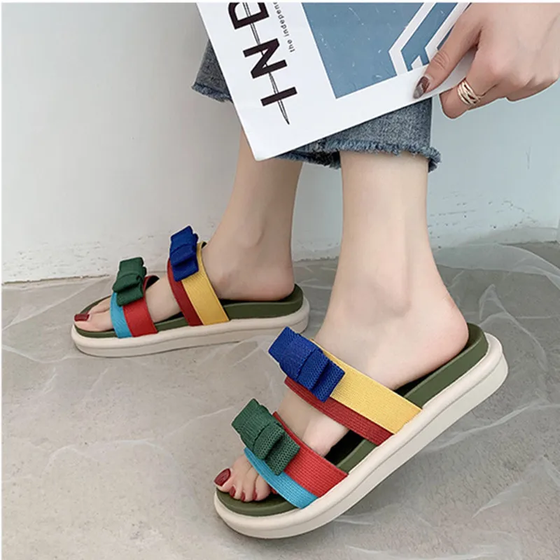 Sandals women's summer 2020 new fashion color matching leisure bow platform slippers are light, breathable and wear beach shoes 
Sandals women's summer 2020 new fashion color matching leisure bow platform slippers are light, breathable and wear beach shoes