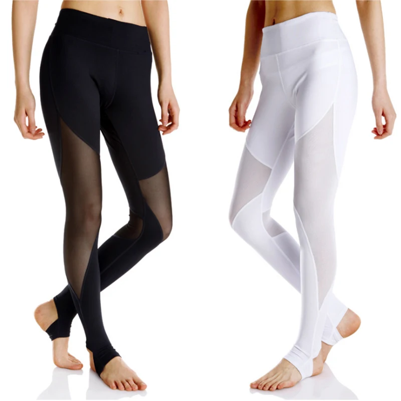 

Mesh stitching fitness running stepping trousers transparent yoga dance pants tight sports pants women