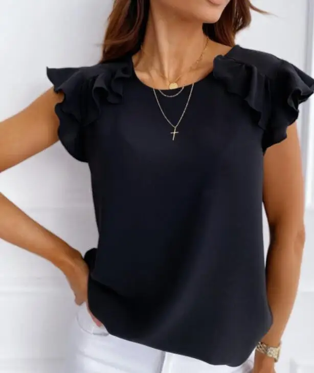 Women's Summer Solid Color Ruffled Short Sleeve Round Neck T-shirt Top
Women's Summer Solid Color Ruffled Short Sleeve Round Neck T-shirt Top