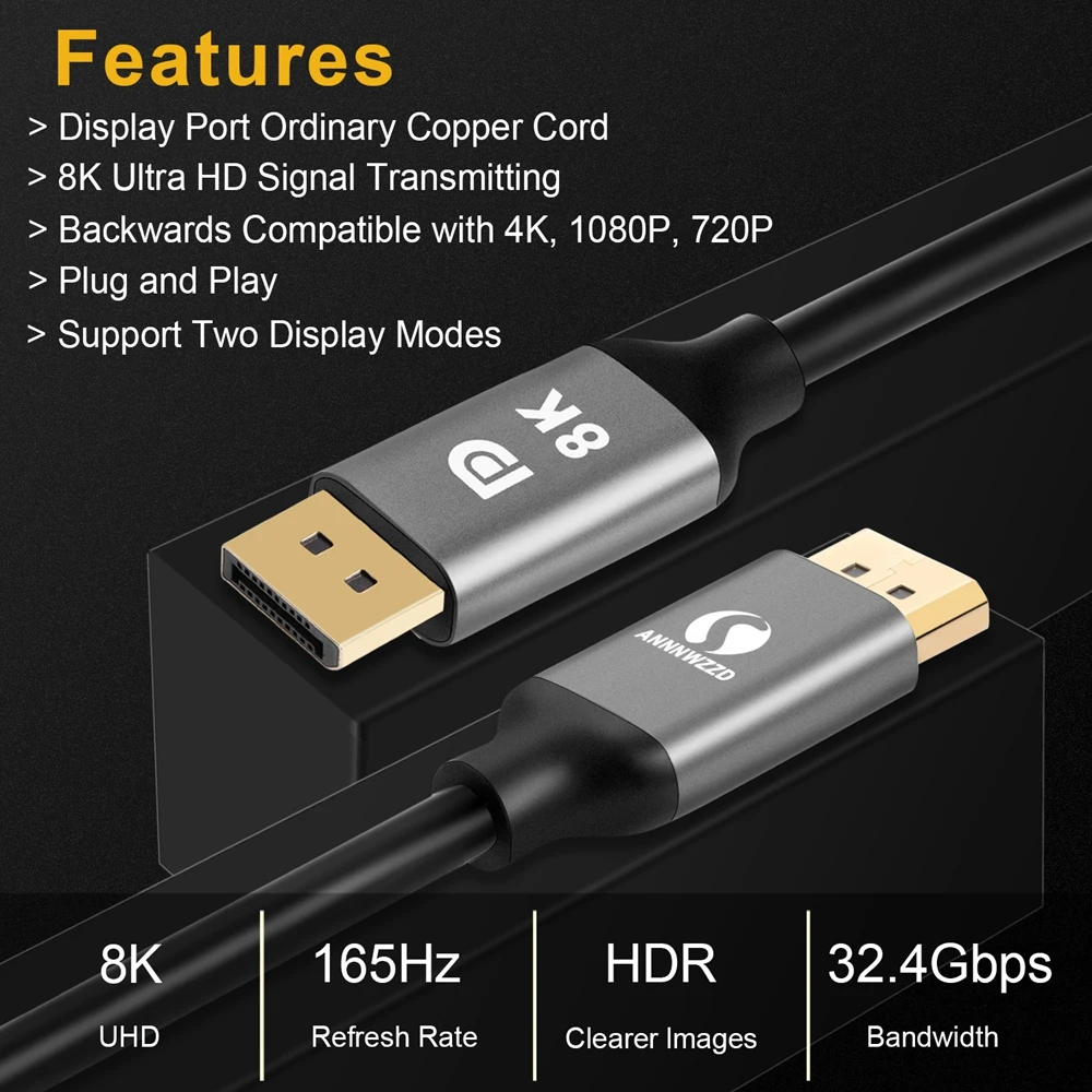 DisplayPort 1.4 Cable 8K 4K HDR 60Hz 144Hz 32.4Gbps DisplayPort Adapter For Video PC Laptop TV DP 1.4 1.2 Display Port 1.2 Cable
DisplayPort 1.4 Cable 8K 4K HDR 60Hz 144Hz 32.4Gbps DisplayPort Adapter For Video PC Laptop TV DP 1.4 1.2 Display Port 1.2 Cable