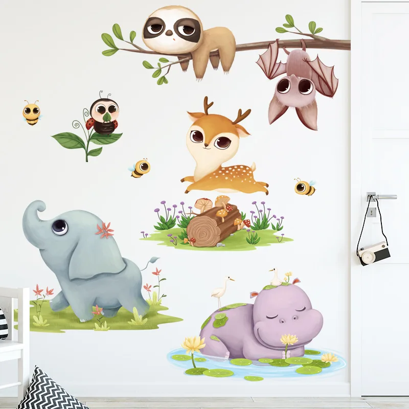 Tofok NewCartoon Cute Elephant Hippo Deer Bat Wall Stickers Living Room Children's Room Wall Creative Decoration Stickers 
Tofok NewCartoon Cute Elephant Hippo Deer Bat Wall Stickers Living Room Children's Room Wall Creative Decoration Stickers