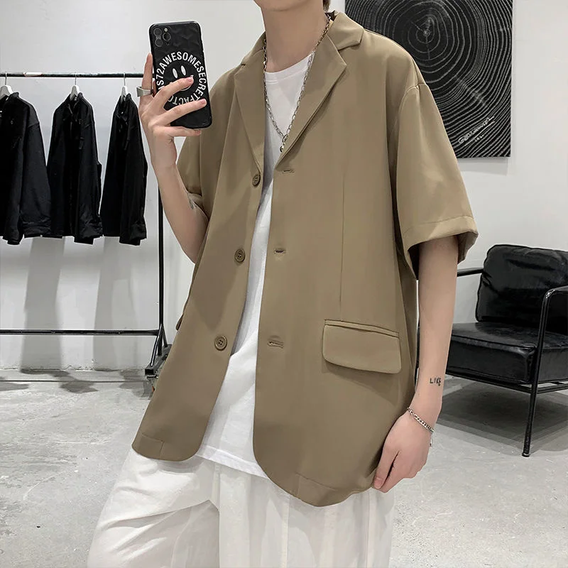 

Summer Black/brown/apricot Short-sleeved Blazer Men's Fashion Business Society Mens Suit Jacket Korean Loose Dress Jacket Men