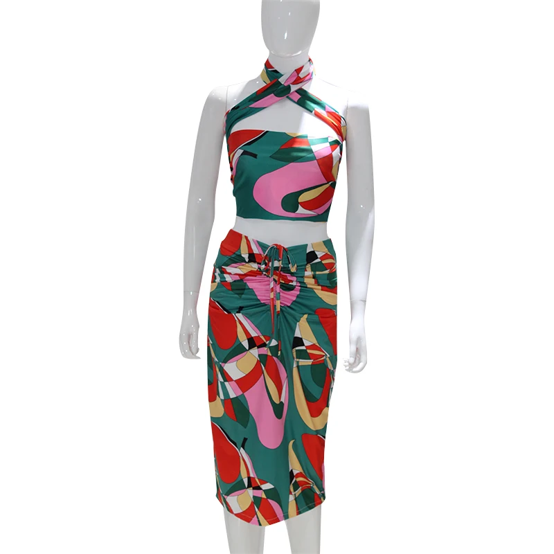 2021 Sexy Print Tracksuit Woman Two Piece Boho Outfit Suits Halter Bandage Tanks And Ruched Drawstring Midi Skirts Matching Sets
2021 Sexy Print Tracksuit Woman Two Piece Boho Outfit Suits Halter Bandage Tanks And Ruched Drawstring Midi Skirts Matching Sets