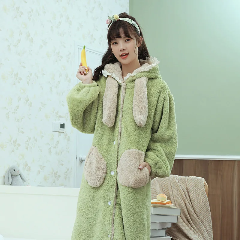 Nightgown Women'S Pijama Mujer Female Autumn Winter New Thick Coral Fleece Ladies Korean Style Hooded Bathrobe Kimono Nightwear
Nightgown Women'S Pijama Mujer Female Autumn Winter New Thick Coral Fleece Ladies Korean Style Hooded Bathrobe Kimono Nightwear