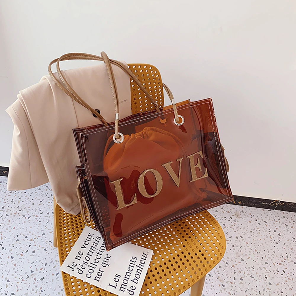 2020 Fashion Casual Tote Woman PVC Summer Shoulder Bag Letter Transparent Bag Solid Color Soft Versatile Purses And Handbags Sac
2020 Fashion Casual Tote Woman PVC Summer Shoulder Bag Letter Transparent Bag Solid Color Soft Versatile Purses And Handbags Sac