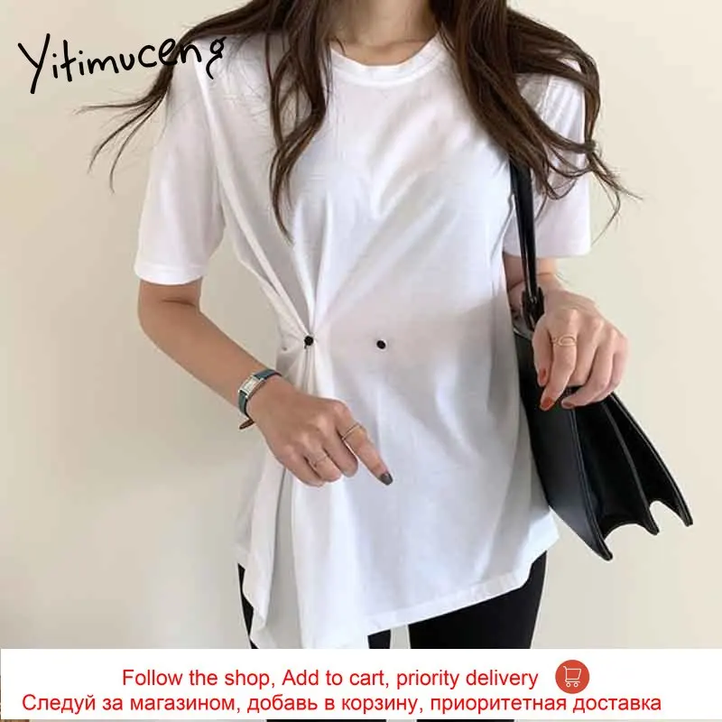 Yitimuceng Irregular T Shirts Woman Button Up Tees Short Sleeve Unicolor White Blue Tops 2021 Summer Simple Style New Tshirts
Yitimuceng Irregular T Shirts Woman Button Up Tees Short Sleeve Unicolor White Blue Tops 2021 Summer Simple Style New Tshirts