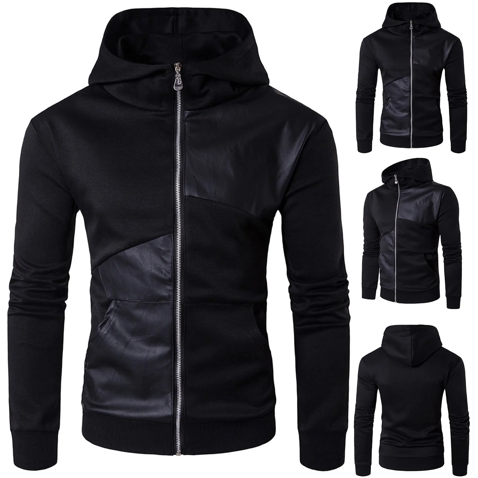 2021 Men's Autumn&winter Jacket High Quality Solid Color Mixed Leather Long Sleeved Zipper Hooded Jacket Simple Comfy Loose Top 
2021 Men's Autumn&winter Jacket High Quality Solid Color Mixed Leather Long Sleeved Zipper Hooded Jacket Simple Comfy Loose Top
