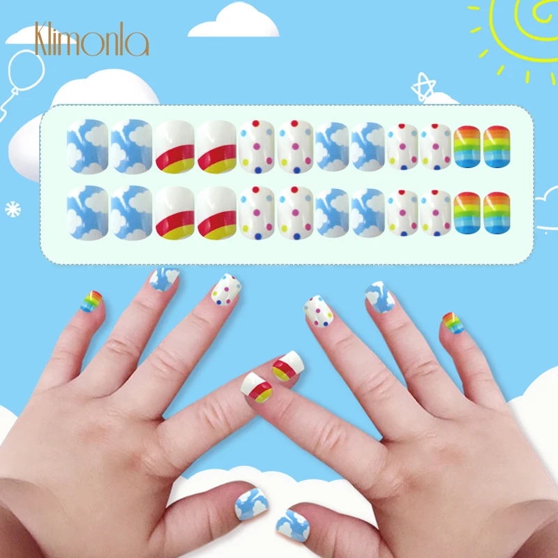 24Pcs Child Makeup Toy Nail Toy Fake Nails False Nail Tips Manicure Blue Rainbow white cloud pattern Children Nail DIY Creative
24Pcs Child Makeup Toy Nail Toy Fake Nails False Nail Tips Manicure Blue Rainbow white cloud pattern Children Nail DIY Creative