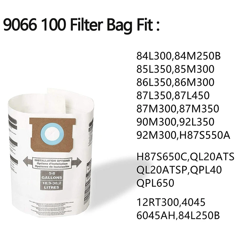Replacement Vacuum Filter Bags, for Shop-Vac 5-8 Gallon Vacuum Bags Replace Type E, Part 90661, 9066100, 906-61
Replacement Vacuum Filter Bags, for Shop-Vac 5-8 Gallon Vacuum Bags Replace Type E, Part 90661, 9066100, 906-61