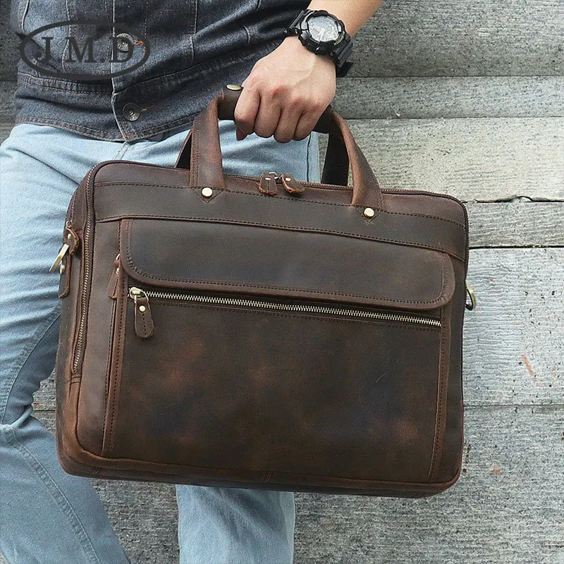 

J.M.D New Men's Briefcase Retro Top Layer Leather Handbag Crazy Horse Leather 15 inch Business Computer Bag