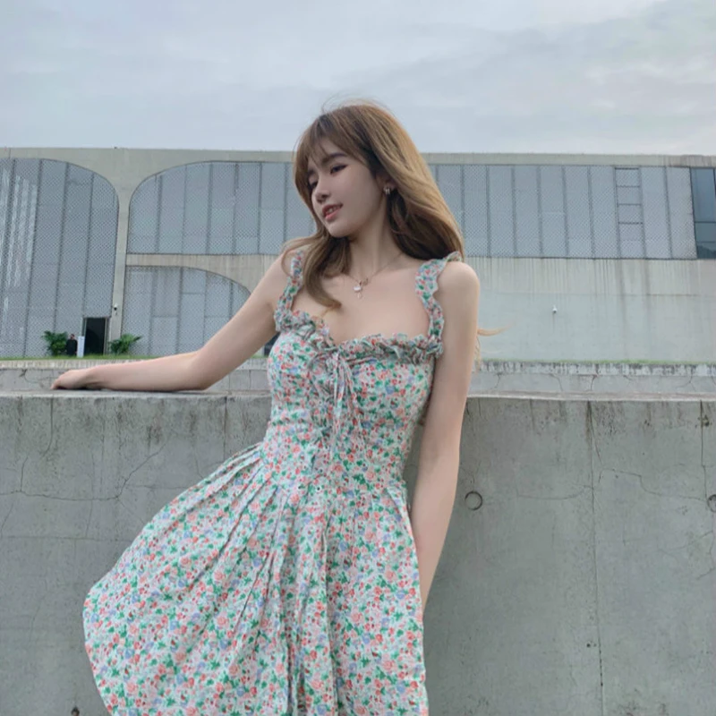 Elegant Sweet Kawaii French Vintage Slim Dress Summer Sexy Floral Strap Dress Female Chic Irregular Lace Up Party Dress 2021
Elegant Sweet Kawaii French Vintage Slim Dress Summer Sexy Floral Strap Dress Female Chic Irregular Lace Up Party Dress 2021