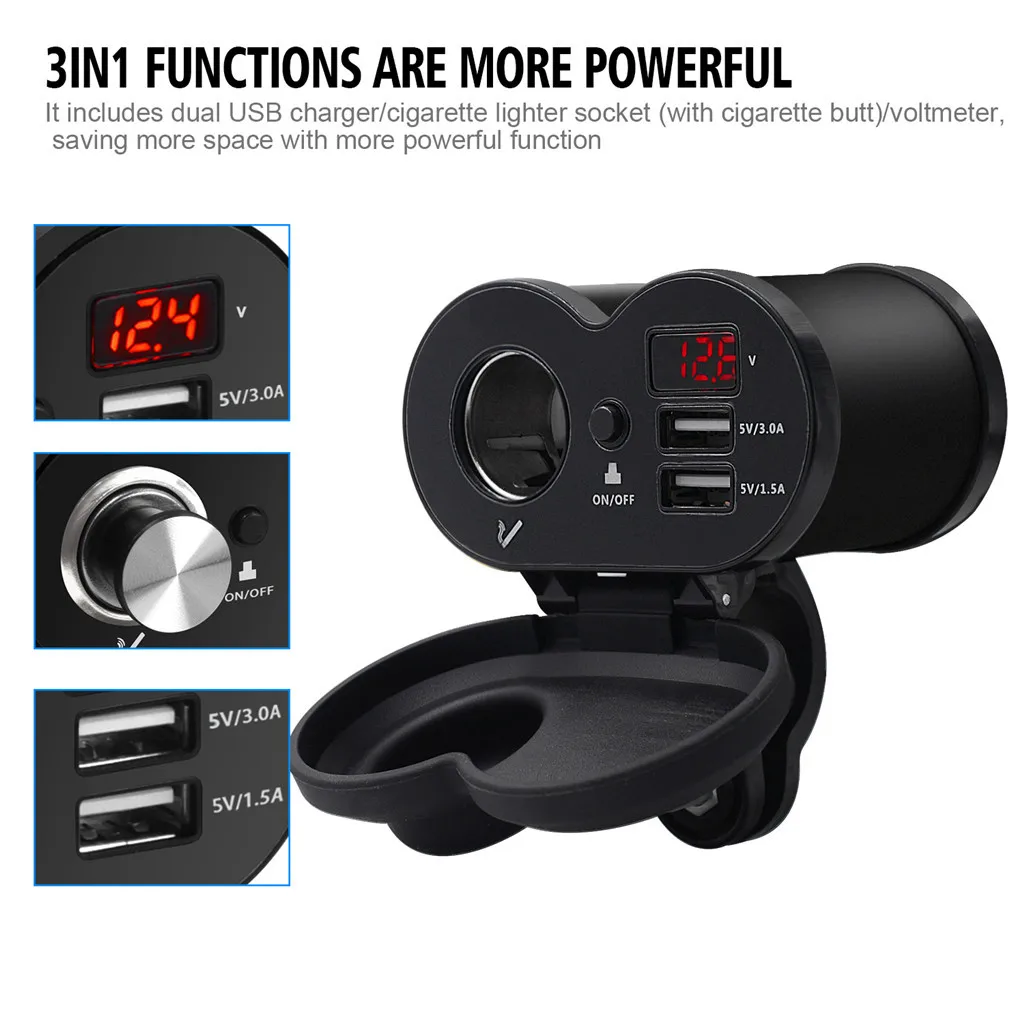 Motorcycle Dual USB Multi-function Mobile Phone Charger Voltmeter Cigarette Butt Charger Power Adapter Motorcycle Accessories
Motorcycle Dual USB Multi-function Mobile Phone Charger Voltmeter Cigarette Butt Charger Power Adapter Motorcycle Accessories