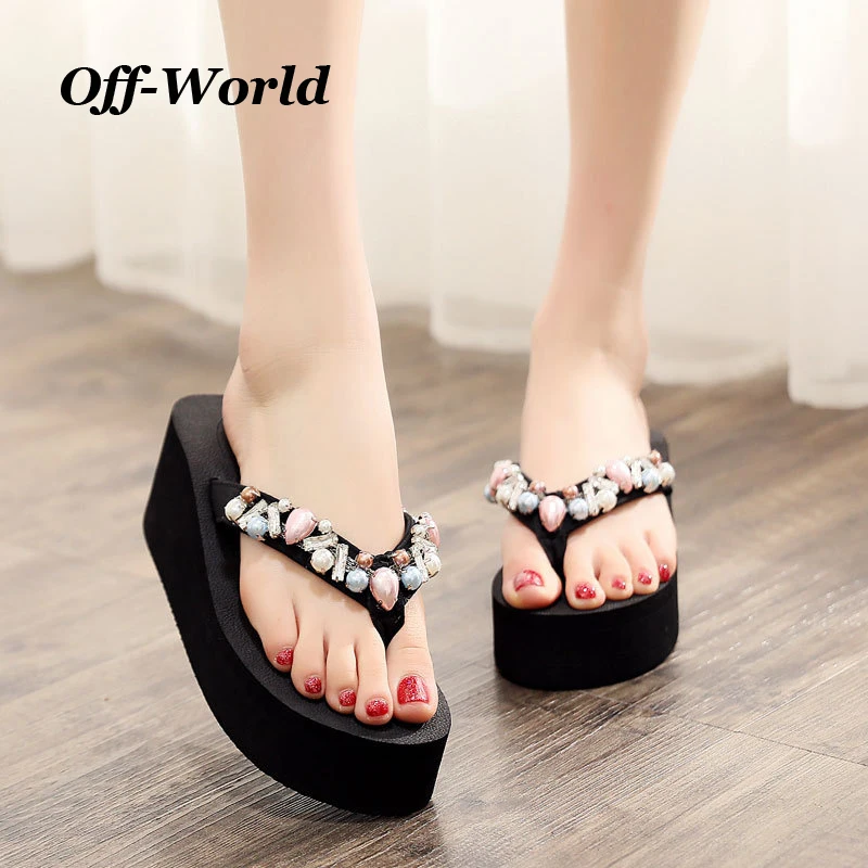 

Summer Women Slippers Massage Sides Sweet Jewelry Rhinestone Sandals Platform Outdoor Mules Beach Girls Flip Flop For Female