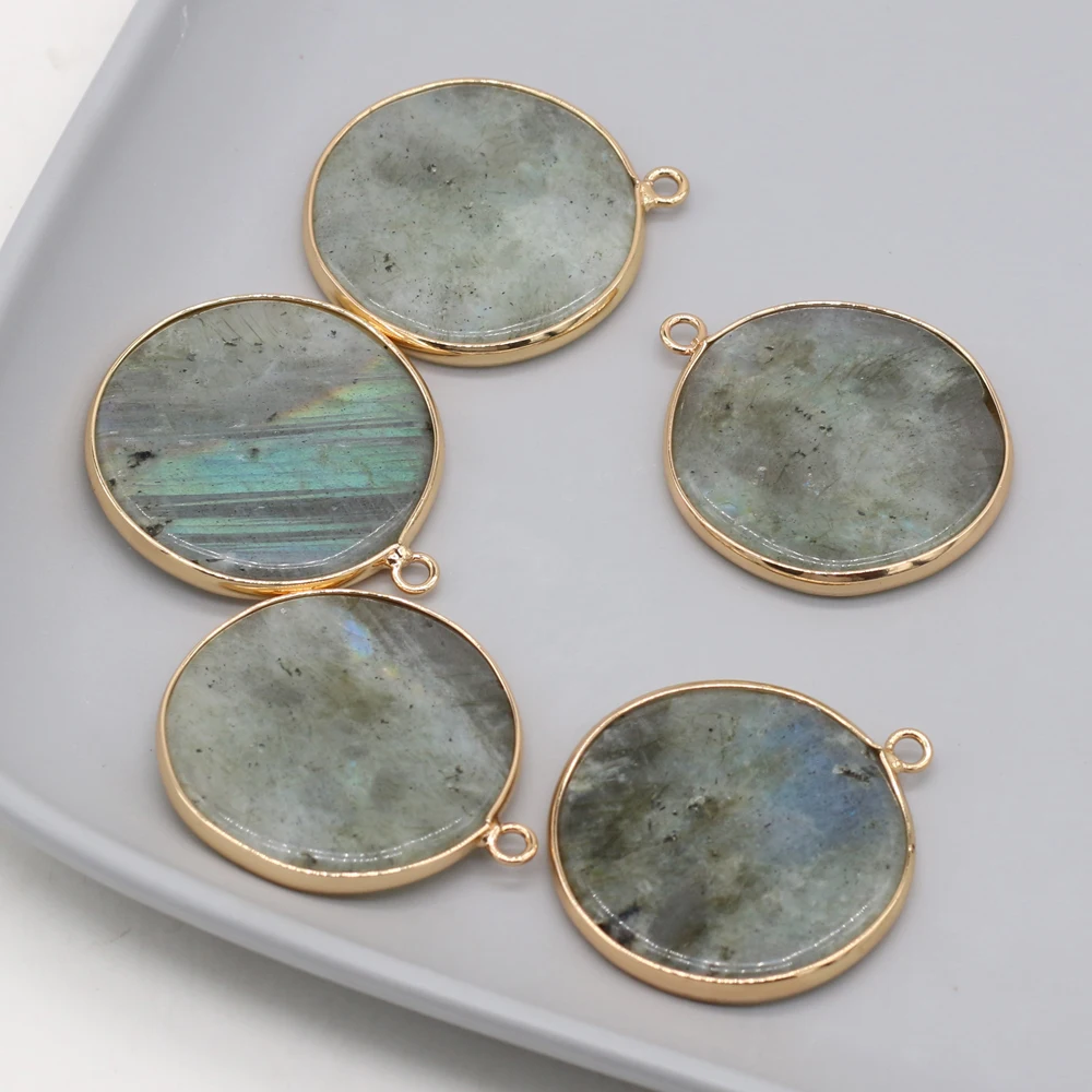 

Best-selling New Product Natural Stone Semi-precious Stone Round Gilt Edge Fashion Pendant for Making DIY Necklace Accessories