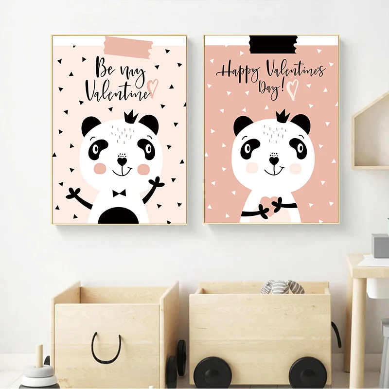 Children's Room Party Decoration Love Canvas Poster And Print Cute Bear Animal Heart Wall Art Painting Home Picture | Дом и сад