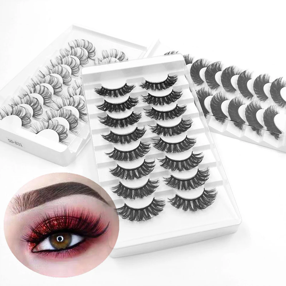 

8 Pairs Natural curling False Eyelashes 3D faux Mink Lashes Fluffy Soft Wispy Volume Dramatic Long Cross Eyelash Extension Make