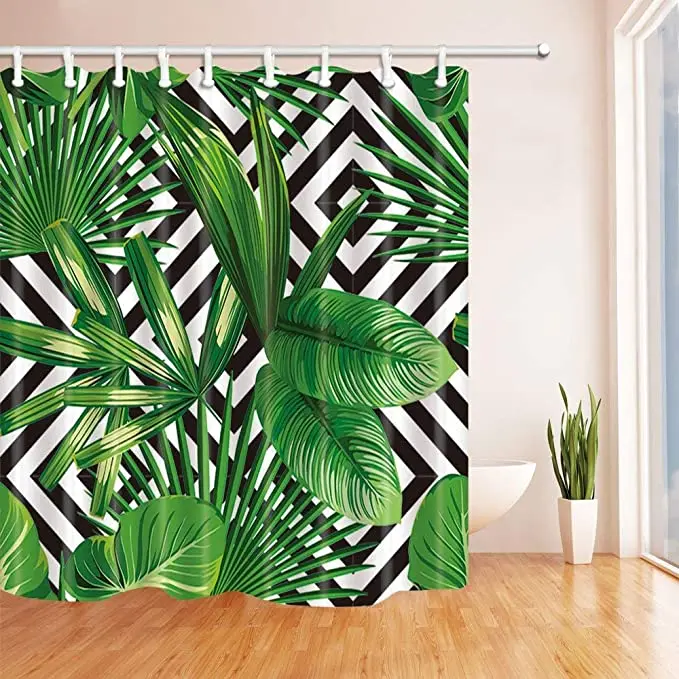 Jungle Plant Tropical Palm Leaves on the Black White Geometric Background Bath Curtain Polyester Fabric Waterproof Shower Curtai
Jungle Plant Tropical Palm Leaves on the Black White Geometric Background Bath Curtain Polyester Fabric Waterproof Shower Curtai